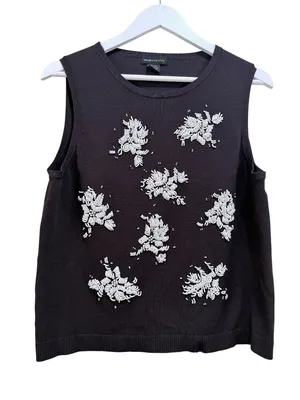Y2K Beaded Embellished Silk Blend Sleeveless Sweater Tank Top Shell Medium thumbnail 1
