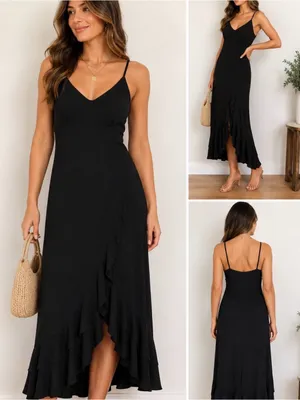 Younique Black High-Low Ruffle Slip Dress- Medium thumbnail 2