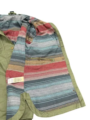 LL Bean wms olive green sherpa collar plaid lined field jacket sz M SKU 10-782 thumbnail 15