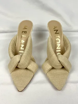 Antonio Melani Linen Tweed Knotted Mule Heels Cream Beige Sz 6 Prisella Sandal thumbnail 8