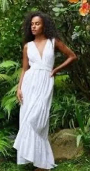 NWT MISA Los Angeles Ksenia Eyelet Maxi Dress White Size M thumbnail 1
