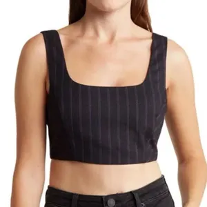 Avec‎ Les Filles Pinstripe Corset Top Tank Charcoal Black Sleeveless NWT Size M thumbnail 1