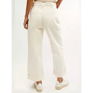 Free People Palmer Cuffed Wide Leg Tab Waist Jeans Size 27 Eggshell White Wash thumbnail 4