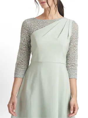 JS Collections Women Asymmetrical Lace-Trim 3/4 Sleeve‎ Fit & Flare Dress Size 8 thumbnail 1