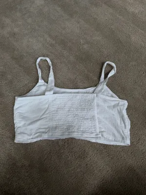 Aerie White Smocked Crop Tank Size L thumbnail 3