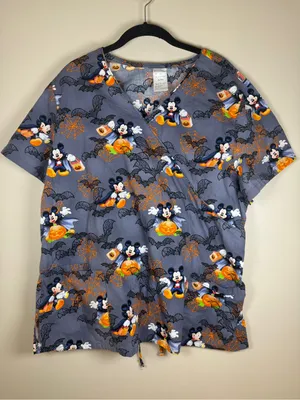 Disney Vampire Mickey Halloween Scrub Top XL Drawstring Waist Three Pocket thumbnail 2