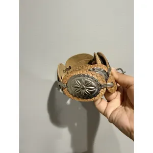 Southwestern Native Concho Leather Belt Silver Tone Tan Link 36.5" Cowboy Cowgir thumbnail 4