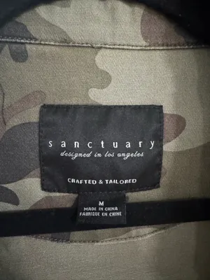 Sanctuary Green Camo Camouflage Snap Front Raw Hem Jacket Shacket thumbnail 4