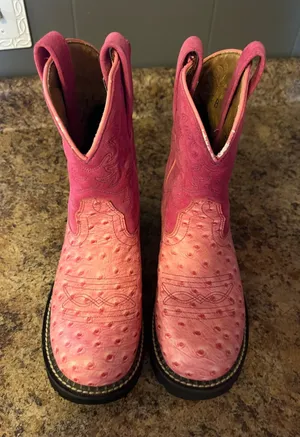 Ariat Pink Ostrich-Texture Western Heeled Boots thumbnail 1