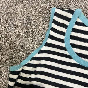 Christopher & Banks Black and White Striped Tank with Blue Trim thumbnail 3