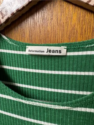 Reformation Jeans Kendy Short Sleeve Knit Sweater Dress Striped Green Small thumbnail 6