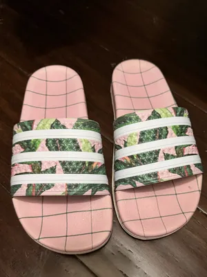 Adidas® Adilette slides pink - Green Floral & White Stripes 7 thumbnail 3