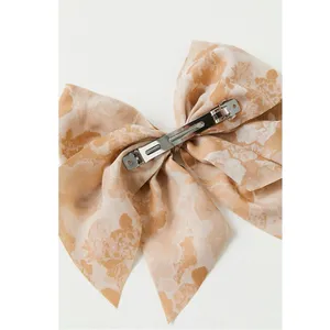 Free People Ethereal Dainty Rose Floral Twiggy Bow Barrette Neutral Tan Cream thumbnail 2