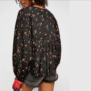 Free People Lady Lou Embroidered Black Blouse size medium Blouse thumbnail 2