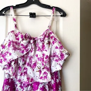 AMUR Dress Off-The-Shoulder Popover Waist Floral Silk Flowy Midi Magenta‎ 4 NWT thumbnail 7