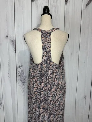 LoveStitch Long Floral Maxi Dress Sz L Pockets Purple Pink Racerback Beach thumbnail 8