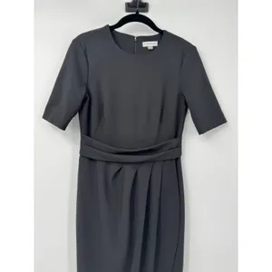Calvin Klein Black Midi Dress 2 Tulip Pleated Front • Classic Office • Elegant thumbnail 3