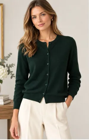 Quills Woollen Market Ireland Merino Wool Cardigan Forest Green Sz Medium thumbnail 1