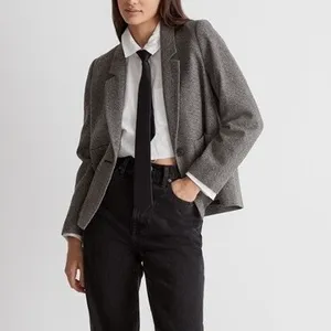 NWT Madewell Wool Crop Dorset Blazer Jacket Geo Herringbone Grey Size Medium thumbnail 4