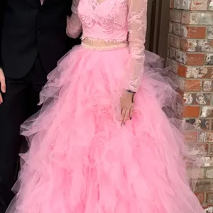 Mori Lee 2 pink piece prom princess lace top full skirt size 2 thumbnail 4