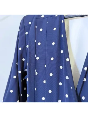 Vintage 80s Katie MFG Navy Blue White Polka Dot Midi Dress Size 16 Rockabilly thumbnail 9