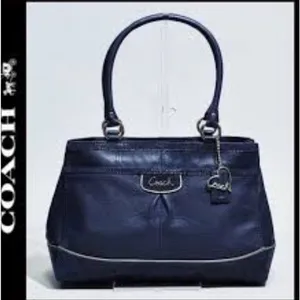 Coach Park Elevated Navy Leather Snakeskin Trim Carryall Shoulder Bag thumbnail 2