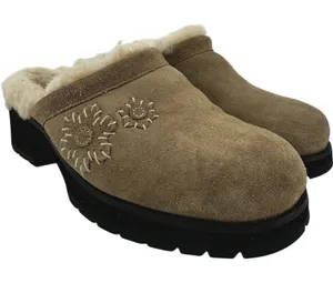 Ugg Solvang Clogs Y2K Suede Sheepskin Shearling Chunky Block Heel Floral Beige 6 thumbnail 1