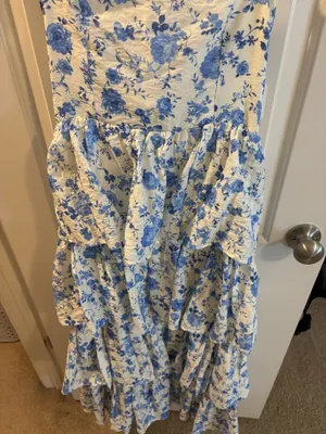Altar'd State Maxi blue floral ruffle dress thumbnail 2