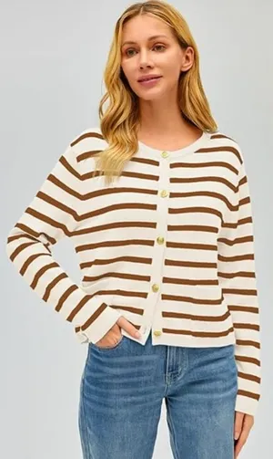 NWT Automet Cream & Rust Orange Striped Cardigan (M) thumbnail 1