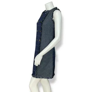 Julia Jordan Dress Shift Woven Navy Blue Decorative Buttons Sz 4 Raw‎ Edges Mini thumbnail 6