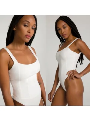 Good American Contoured Poplin Bodysuit White thumbnail 2