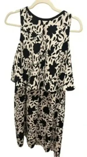 🖤 LOFT Black‎ & White Floral Layered Sleeveless Midi Dress Sz 8 🖤 thumbnail 1