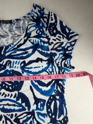 Lucky Brand Blue Tropical Print‎ Knit Mini Dress Boho Shift thumbnail 5