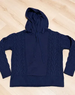Lou & Grey Navy Cable-Panel Hoodie Sweater thumbnail 1
