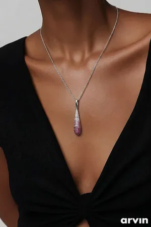 NVC Stamped Silver Tone Pendant Necklace Multi Color Rhinestone Pendant thumbnail 1
