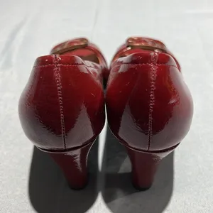 ETIENNE‎ AIGNER Dune Red Patent Vegan Open-Toe Heels Shoes Size 6.5M Buckles B42 thumbnail 6