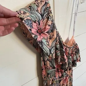 MINKPINK Womens Pink Floral One Shoulder Asymmetric Ruffle Mini Dress‎ Size S thumbnail 9