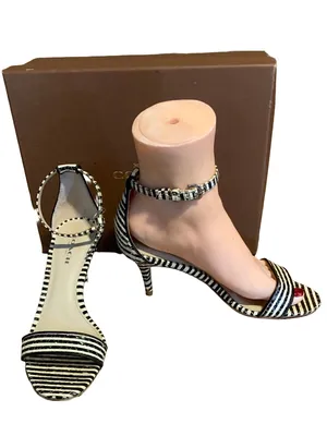 Coach "Marci Stripey" Black & White Leather Striped Kitten Heel Shoes (5b) thumbnail 3