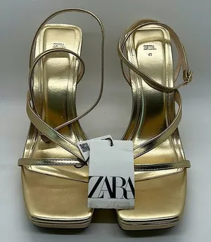 Zara NWT Dazzling Golden Strappy High Heel Shoes **Size 41/USA Size 10**🔥🔥 thumbnail 1