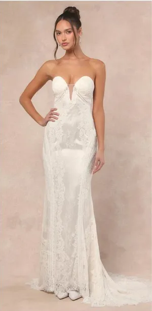 Lulu's Lovita White Lace Strapless Mermaid Maxi Dress thumbnail 1