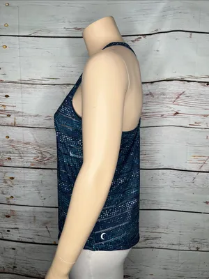 Zyia Active XXL Blue & White Polka Dot Shadow Stripe Racerback Athletic Tank Top thumbnail 2