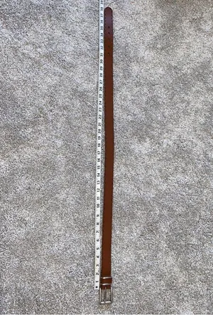 Brown Leather Belt with Silver Brass Buckle Embroidered Stitched edging 32 thumbnail 6