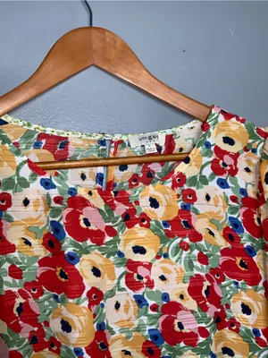 Umgee Floral Puff Sleeve Peplum Top in Red, Yellow, Green & Blue Large thumbnail 5