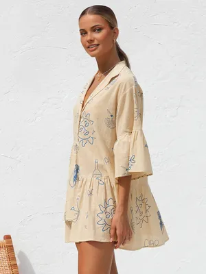 Commence "Ciao" Graphic Print Mini Dress - XS - Bell Sleeve & Tiered Hem thumbnail 3