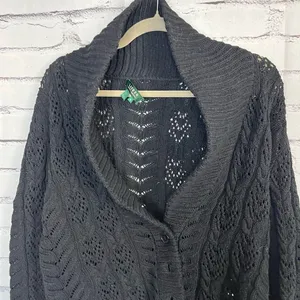 Vintage Lauren Ralph Lauren Black Cotton Puff-Sleeve Button Front Cardigan M Y2K thumbnail 5