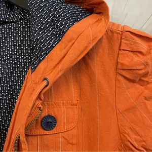 Y2K Utility Cargo Pinstripe Zip Up Roxy Orange Hooded Jacket Embroidered thumbnail 5