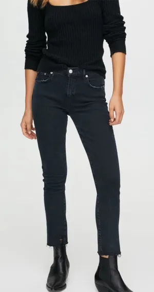 AGOLDE Toni Black Mid Rise Ankle Denim Jeans Raw Hems Size 25 thumbnail 1