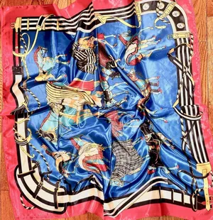 Vintage classic EQUESTRIAN horses PRINT SQUAR SILKy SCARF 35/35 thumbnail 1