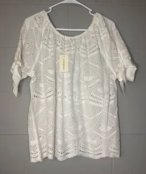 NWT Sundance White Tie Sleeve Eyelet Blouse Women’s Size Small 100% Cotton thumbnail 1