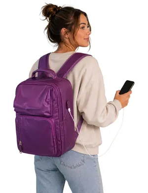 Purple Travel Backpack Carry-On Personal Item Laptop Bag USB Charging Port thumbnail 1
